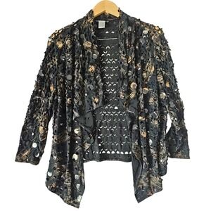 ALBERTO MAKALI Open Front Collar Black Metallic Sequin Laser Cut Topper XL‎ YJ01